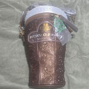 Betsey Johnson Sparkling Brown Cup-Shaped Crossbody